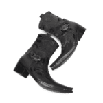 Bottines cowboy homme en cuir véritable noir motif camouflage (7)