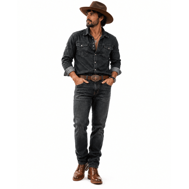 Bottines vintage homme en cuir de vache faites main style western (15)