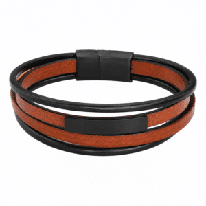 Bracelet cowboy homme multi-rangs cuir marron et noir