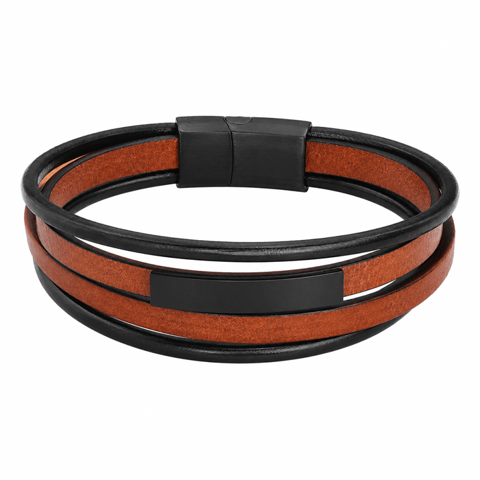Bracelet cowboy homme multi-rangs cuir marron et noir (1)