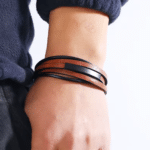 Bracelet cowboy homme multi-rangs cuir marron et noir (3)
