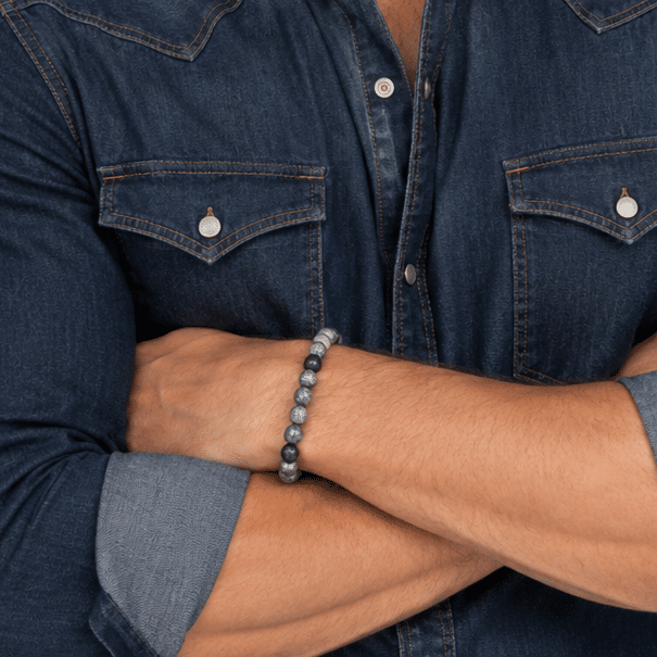 Bracelet cowboy unisexe en pierre naturelles jaspe noir blanc (2)