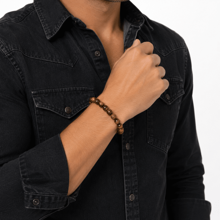 Bracelet cowboy unisexe en pierre œil de tigre à perles rondes (1)