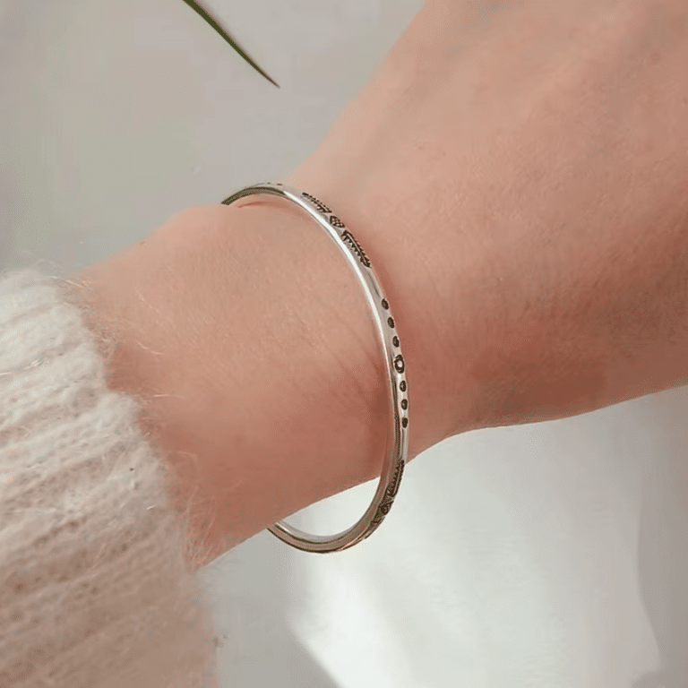 Bracelet jonc argent unisexe gravé western amérindien vintage (6)