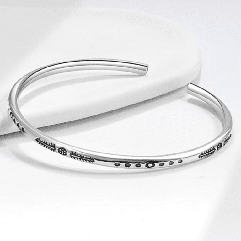 Bracelet jonc argent unisexe gravé western amérindien vintage (8)