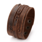 Bracelet manchette large cowboy cuir vieilli style western vintage (1)
