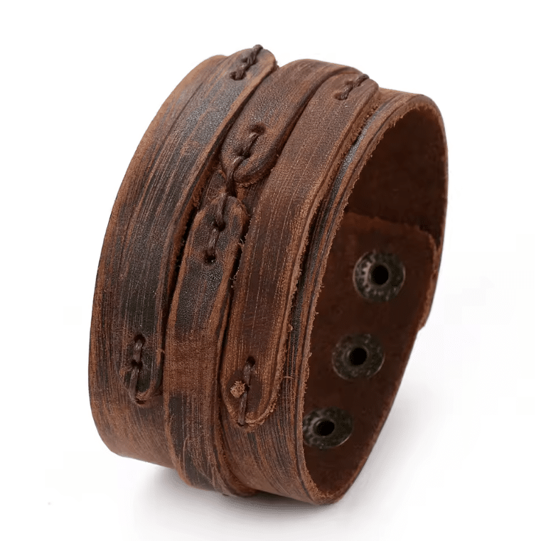 Bracelet manchette large cowboy cuir vieilli style western vintage (1)