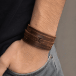 Bracelet manchette large cowboy cuir vieilli style western vintage
