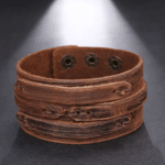 Bracelet manchette large cowboy cuir vieilli style western vintage (2)