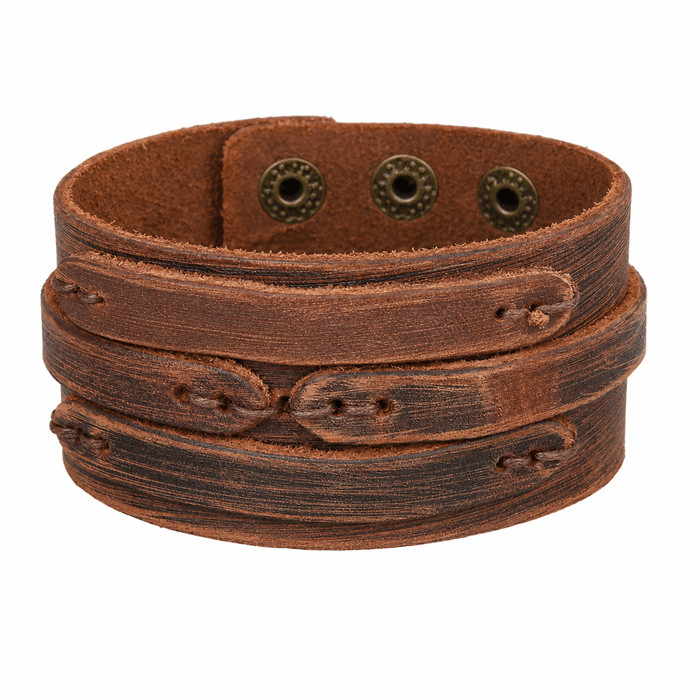 Bracelet manchette large cowboy cuir vieilli style western vintage (5)