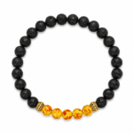 Bracelet western homme en pierre de lave noire et perles ambrées