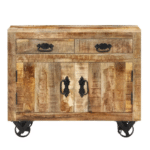 Buffet western bois massif fait main sur roulettes industrielles (1)