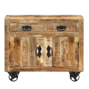 Buffet western bois massif fait main sur roulettes industrielles