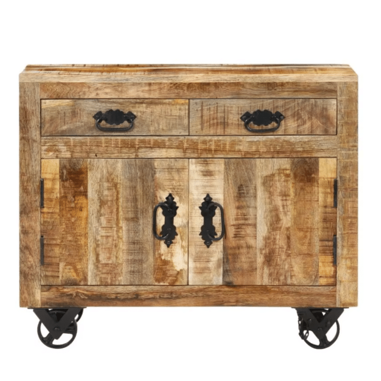 Buffet western bois massif fait main sur roulettes industrielles (1)