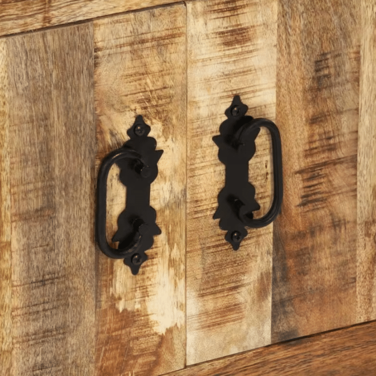 Buffet western bois massif fait main sur roulettes industrielles (3)