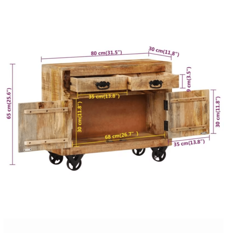 Buffet western bois massif fait main sur roulettes industrielles (5)