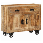 Buffet western bois massif fait main sur roulettes industrielles (6)