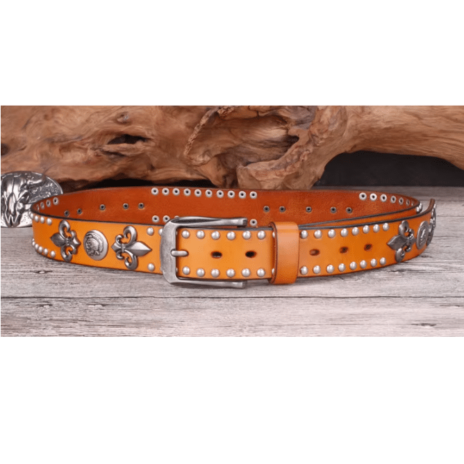 Ceinture Western Cuir à Fleur de Lys et Conchos Vintage (1)