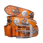Ceinture Western Cuir à Fleur de Lys et Conchos Vintage (3)