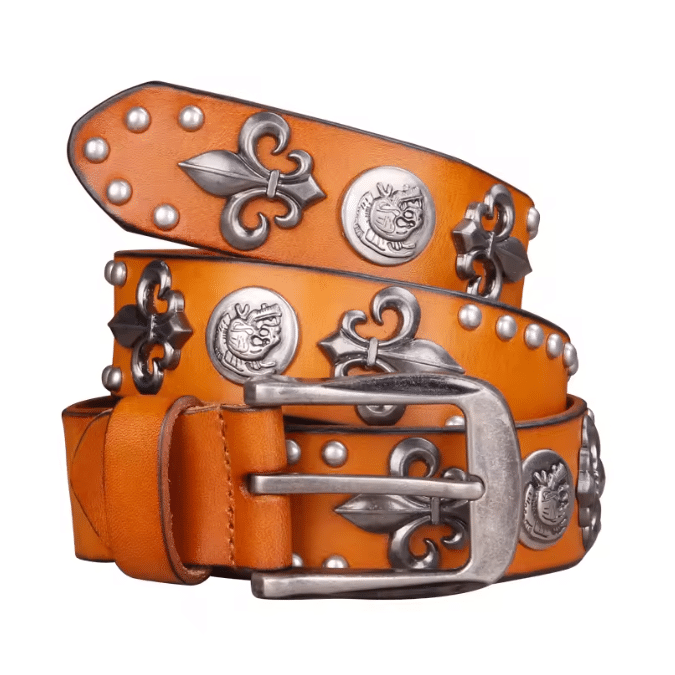 Ceinture Western Cuir à Fleur de Lys et Conchos Vintage (3)