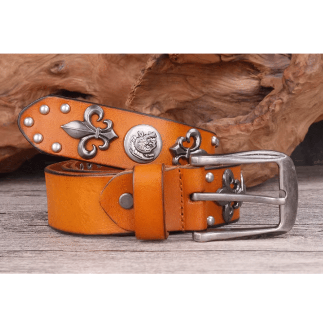Ceinture Western Cuir à Fleur de Lys et Conchos Vintage (6)