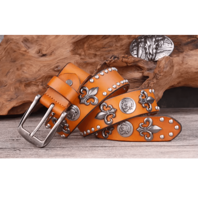 Ceinture Western Cuir à Fleur de Lys et Conchos Vintage (8)