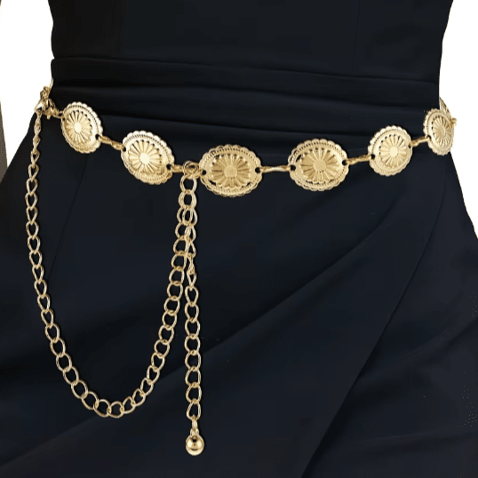 Ceinture chaîne femme dorée à médaillons concho style western festival (5)