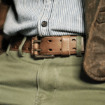 Ceinture country cuir camel perforée boucle double ardillon vintage (1)