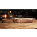 Ceinture country cuir camel perforée boucle double ardillon vintage (4)
