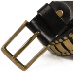 Ceinture country cuir noir plaques laiton western (4)