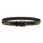 Ceinture country cuir noir plaques laiton western (7)