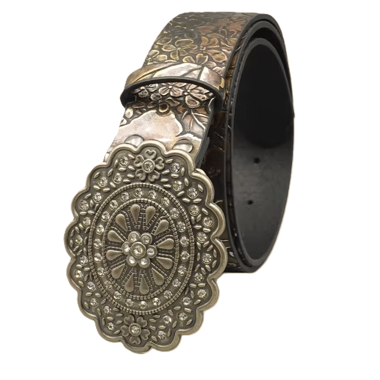 Ceinture cowboy à motifs floraux patinés et boucle rosace (4)