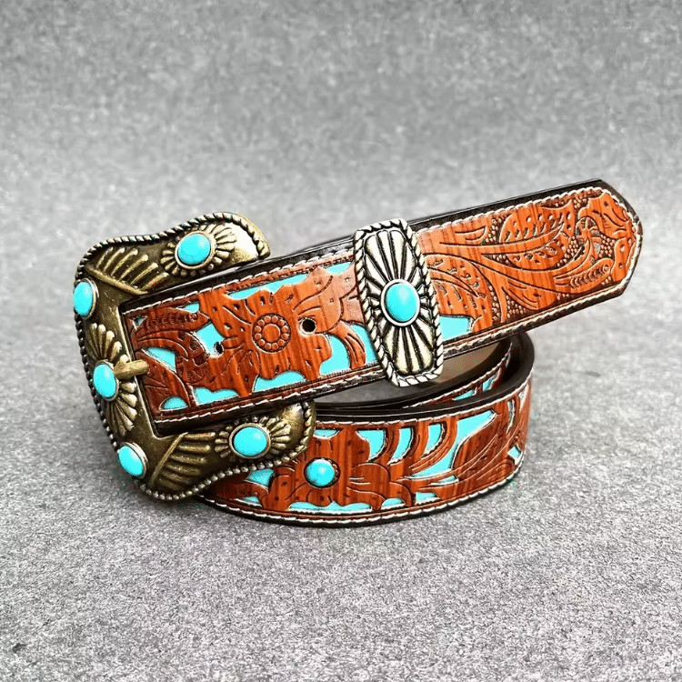 Ceinture cowboy bicolore à motifs Sheridan turquoise (1)