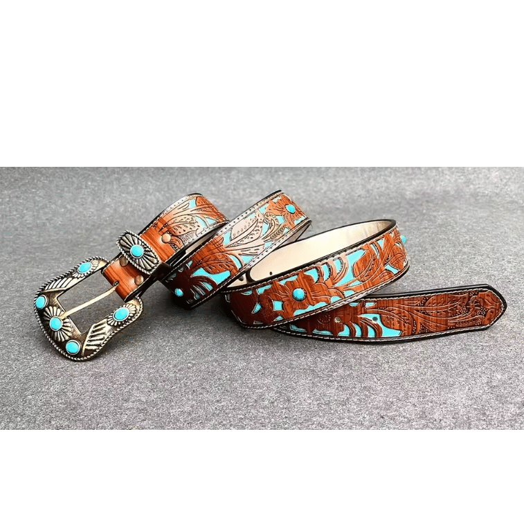 Ceinture cowboy bicolore à motifs Sheridan turquoise (2)