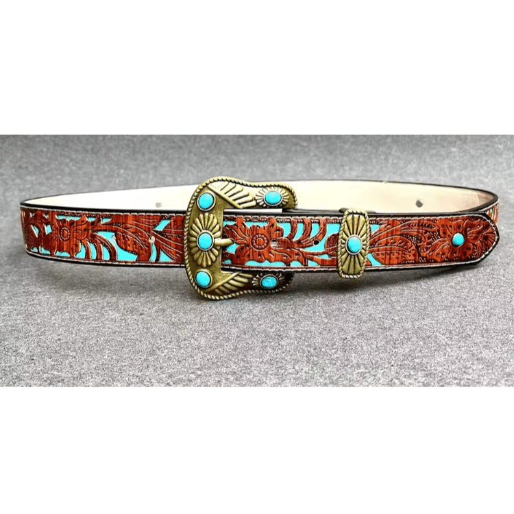 Ceinture cowboy bicolore à motifs Sheridan turquoise (3)
