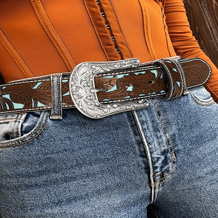 Ceinture cowboy bicolore à motifs Sheridan turquoise (4)