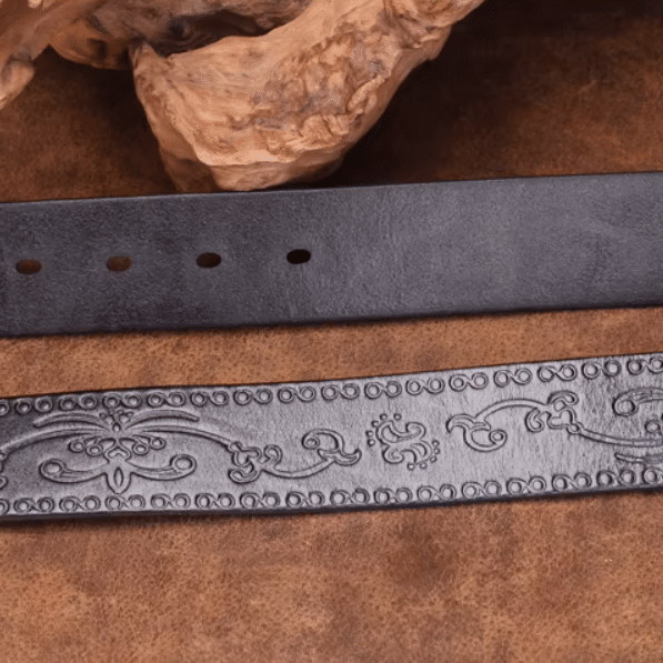 Ceinture cowboy cuir avec boucle western argentée gravée (1)