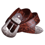 Ceinture cowboy cuir avec boucle western argentée gravée (2)