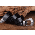 Ceinture cowboy cuir avec boucle western argentée gravée (5)