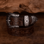 Ceinture cowboy cuir avec boucle western argentée gravée (7)