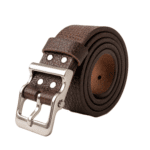Ceinture cowboy cuir épais marron fait main boucle western argentée (1)