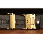 Ceinture cowboy cuir noire embossée avec boucle aigle dorée (2)