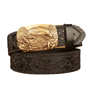 Ceinture cowboy cuir noir embossée avec boucle aigle dorée