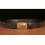 Ceinture cowboy cuir noire embossée avec boucle aigle dorée (5)