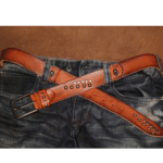 Ceinture cowboy cuir vintage rivets et tête de mort (1)