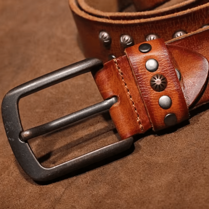Ceinture cowboy cuir vintage rivets et tête de mort (10)