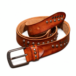 Ceinture cowboy cuir vintage rivets et tête de mort