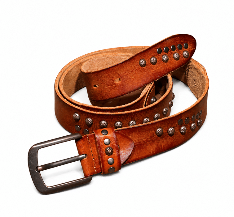 Ceinture cowboy cuir vintage rivets et tête de mort (11)