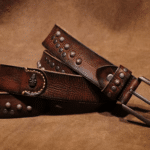 Ceinture cowboy cuir vintage rivets et tête de mort (5)