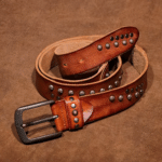 Ceinture cowboy cuir vintage rivets et tête de mort (8)